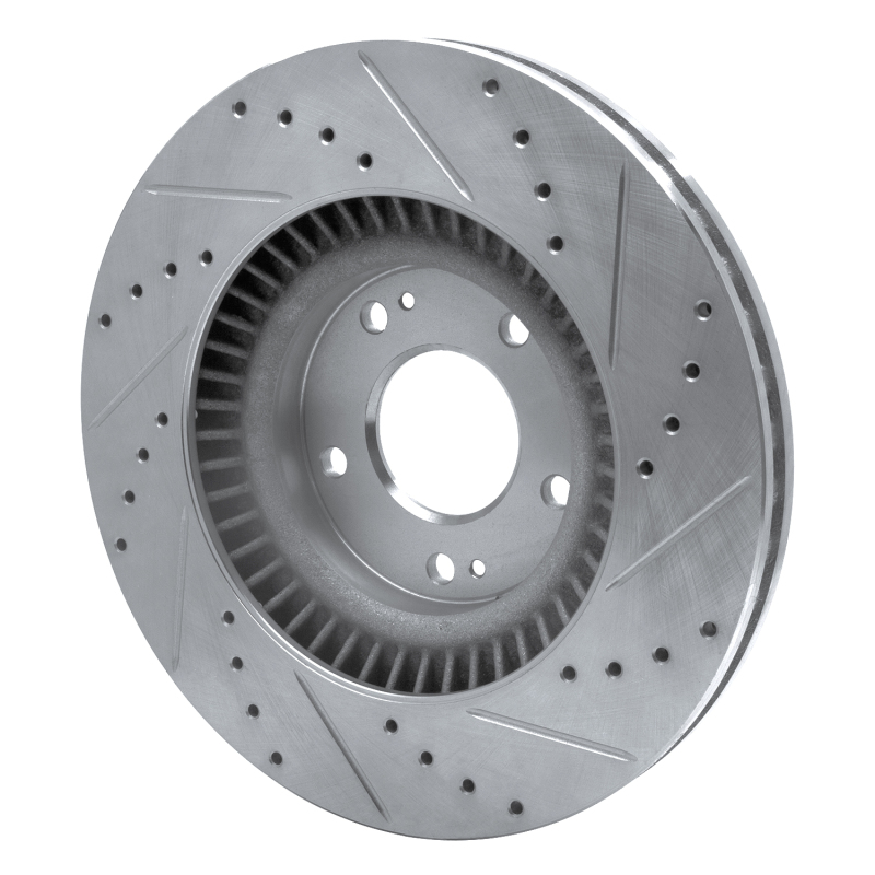 Kia Sorento Brake Rotor (1) - Front Left - R1 Concepts - Drilled & Slotted - Silver - `15-`20